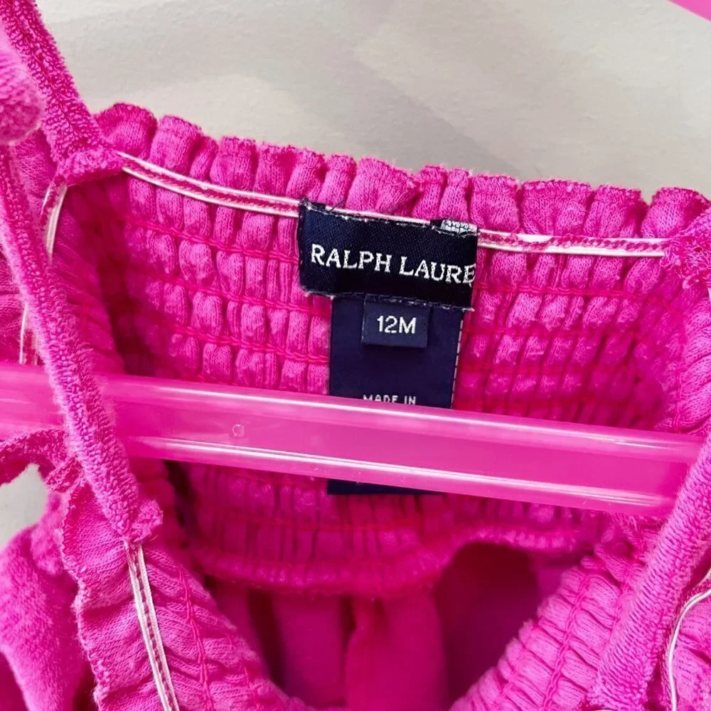 Ralph Lauren Hot Pink Terry Smocked Romper/Jumpsuit- Size 12‎ months